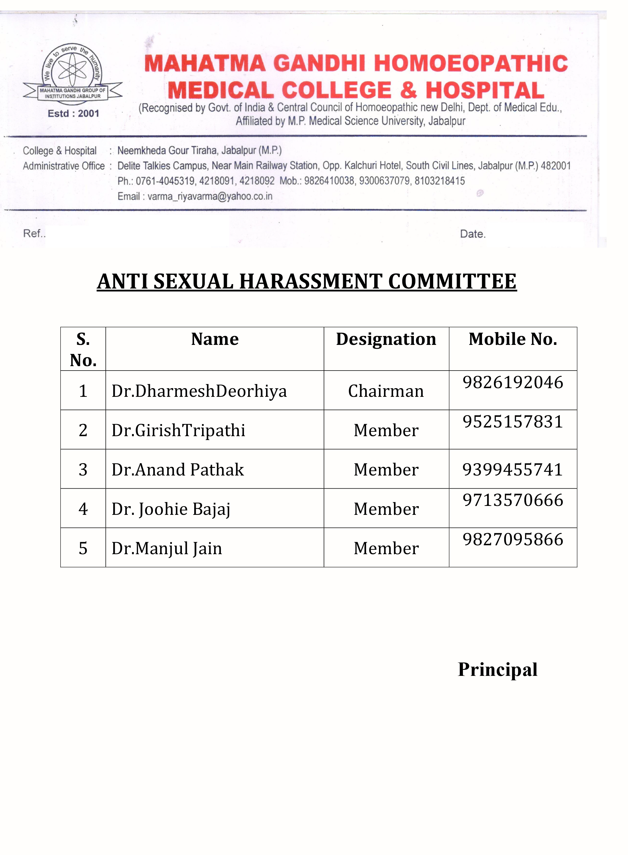 Mahatma Gandhi Homoeopathic Medical College & Hospital Grievance Redresssel Cell